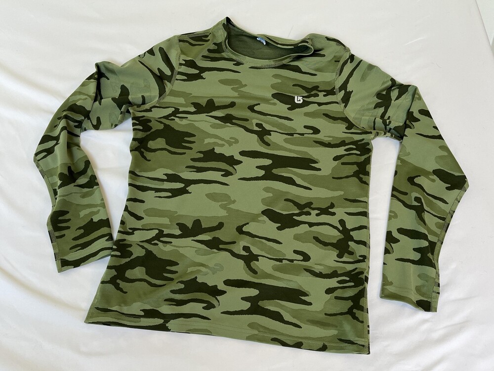 Burton Camo Base Layer Shirt Womens L Green Long Sleeve Ski Snowboard Top